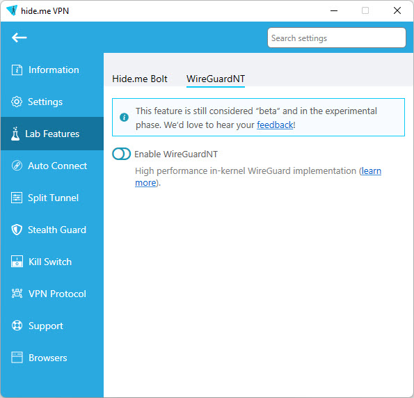 WireGuardNT feature