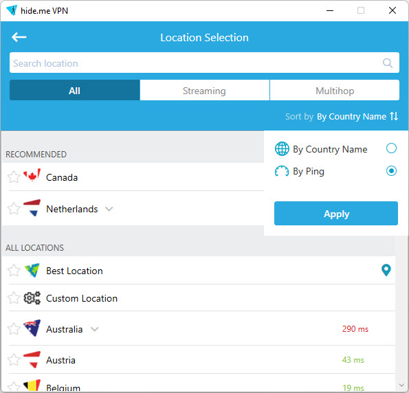 Sorting servers by ping