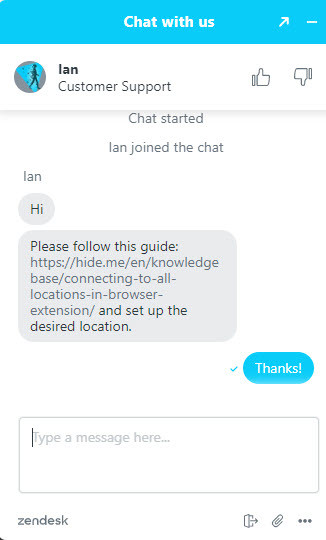 Hide.me live chat support