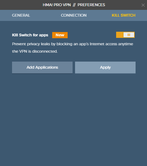 De HMA-app heeft een ingebouwde Kill Switch