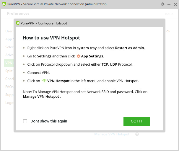 PureVPN Hotspot feature