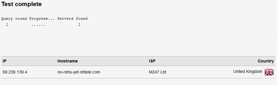 Képernyő a PIA VPN DNS-szivárgás-tesztjéről