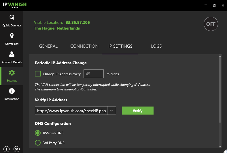 IP server settings IPVanish