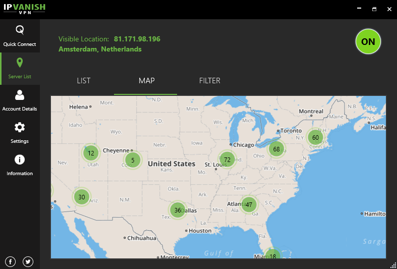 IPVanish, ABD'deki konumları dağıtıyor