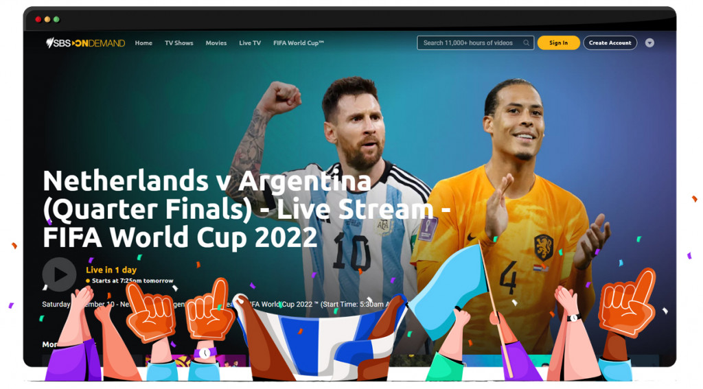 Netherlands - Argentina streaming on SBS on Demand in Australia
