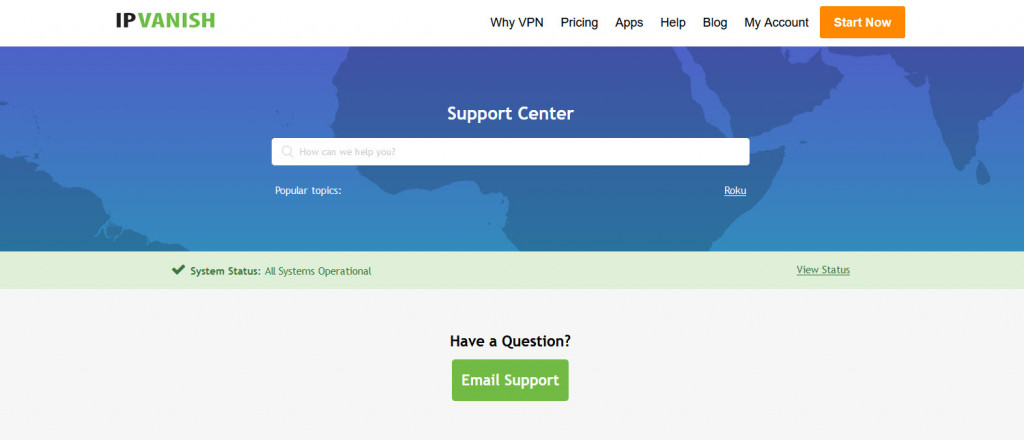 IPVanish destek web sitesi
