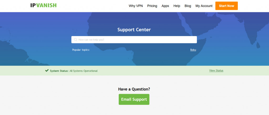 IPVanish destek web sitesi