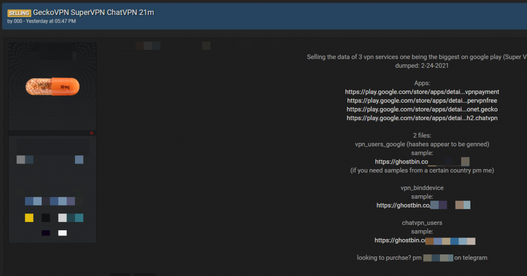 Forumbericht met de verkoop van gelekte VPN-gegevens