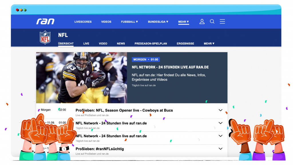 The NFL streaming on Ran.de for free