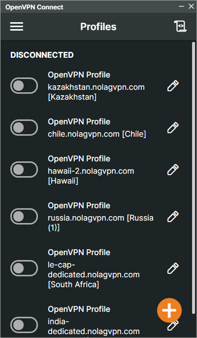 NoLagVPN uploaded locations configuration 