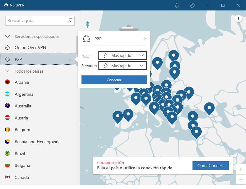 Servidores P2P de NordVPN