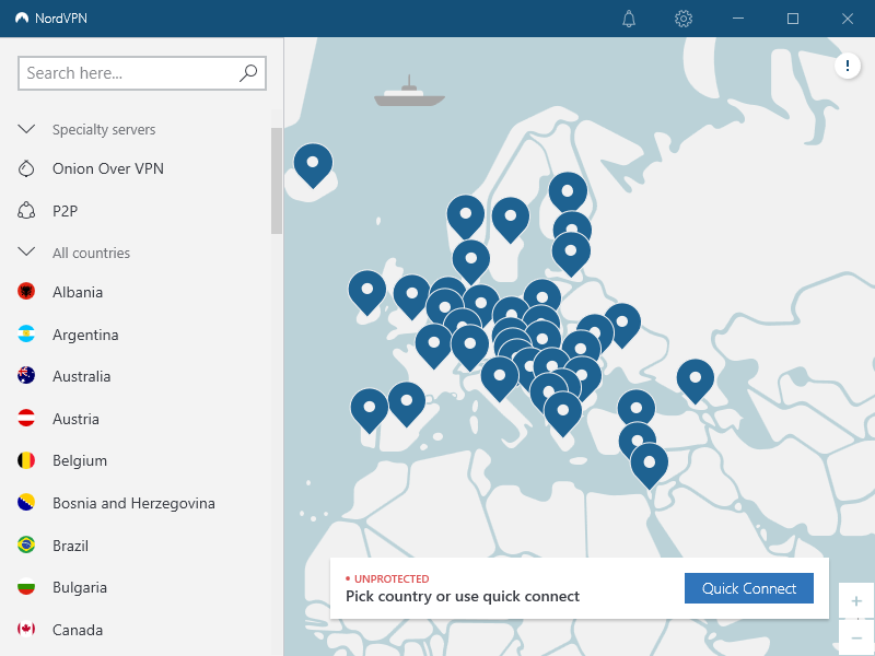 NordVPN asztali felület