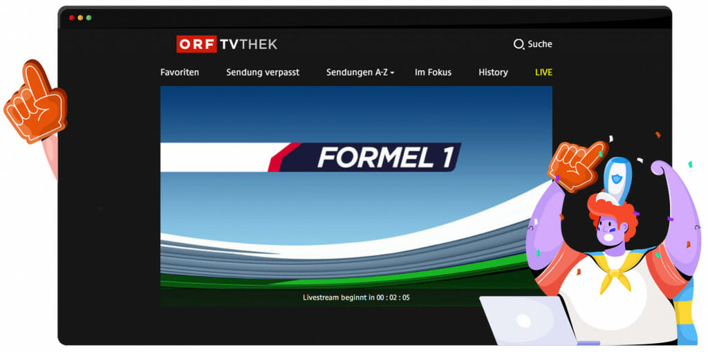 Aftellen naar de Formule 1-livestream op ORF 1