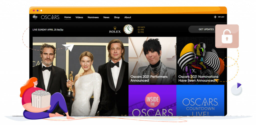 The Oscars streaming on ABC in the US