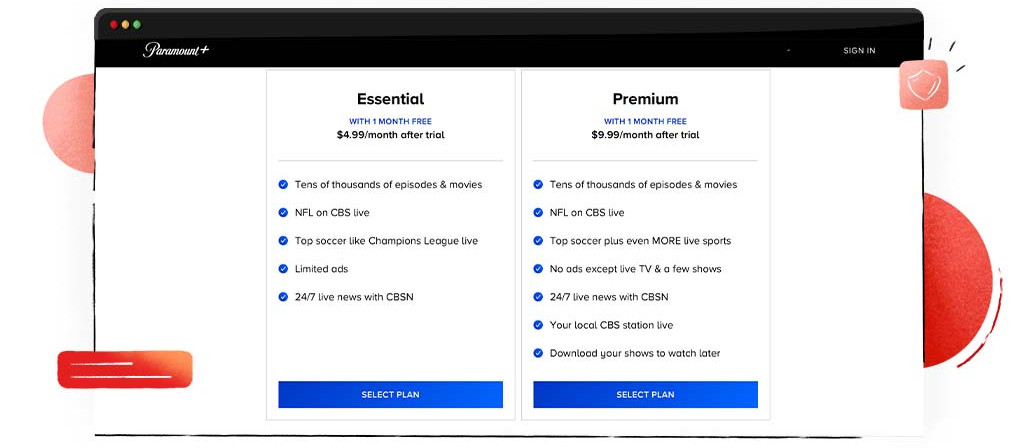 Paying for Paramount + subscription plans