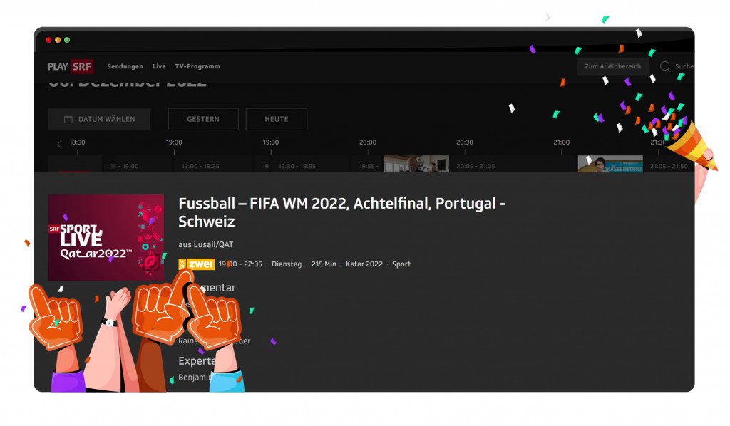 Switzerland vs. Portugal match on SRG SSR