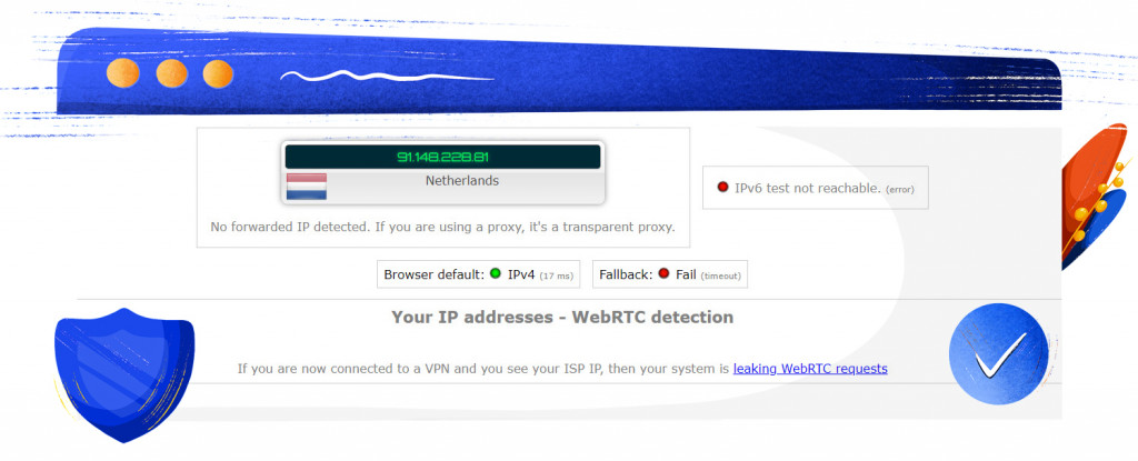 PrivadoVPN IP leak test