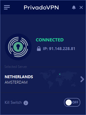 Old PrivadoVPN docked to tray view