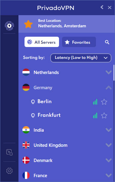PrivadoVPN servers