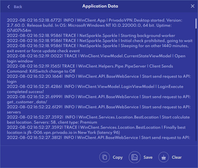 App data from PrivadoVPN