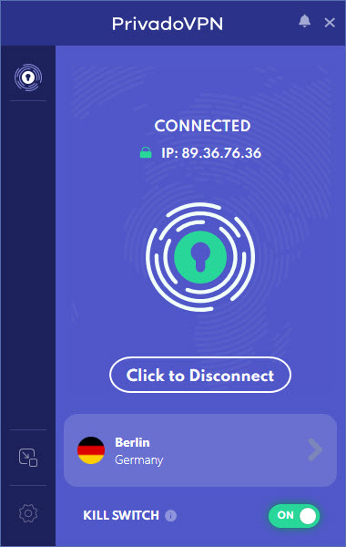 PrivadoVPN kill switch enabled