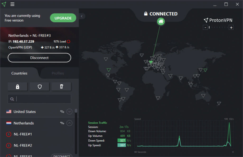 ProtonVPN ücretsiz sürüm sunucuları