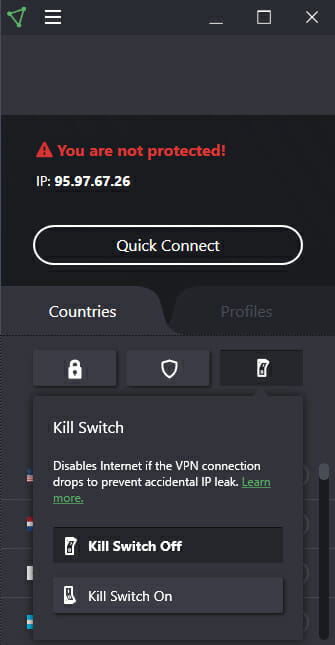 ProtonVPN öldürme anahtarı özelliği