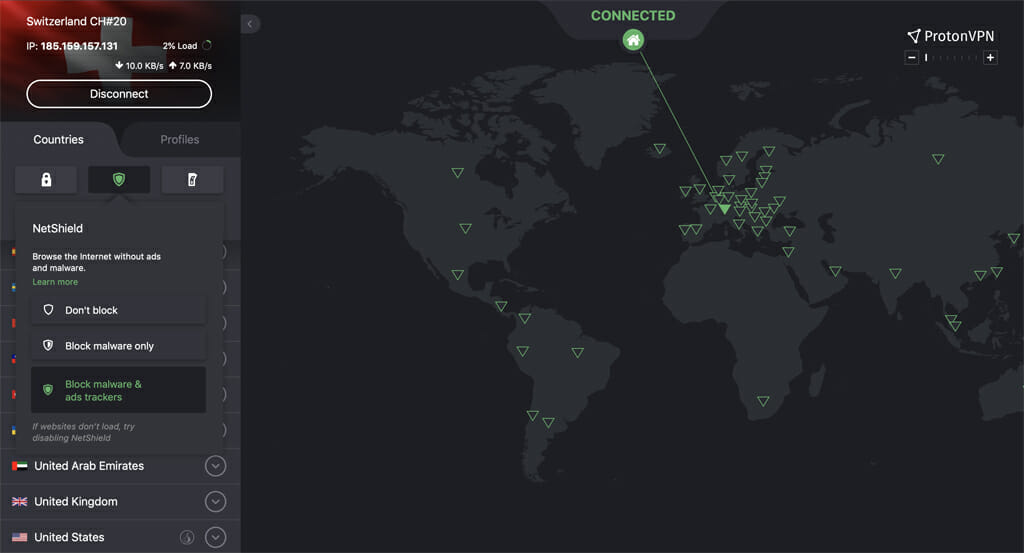 ProtonVPN NetShield reklam engelleyici özelliği