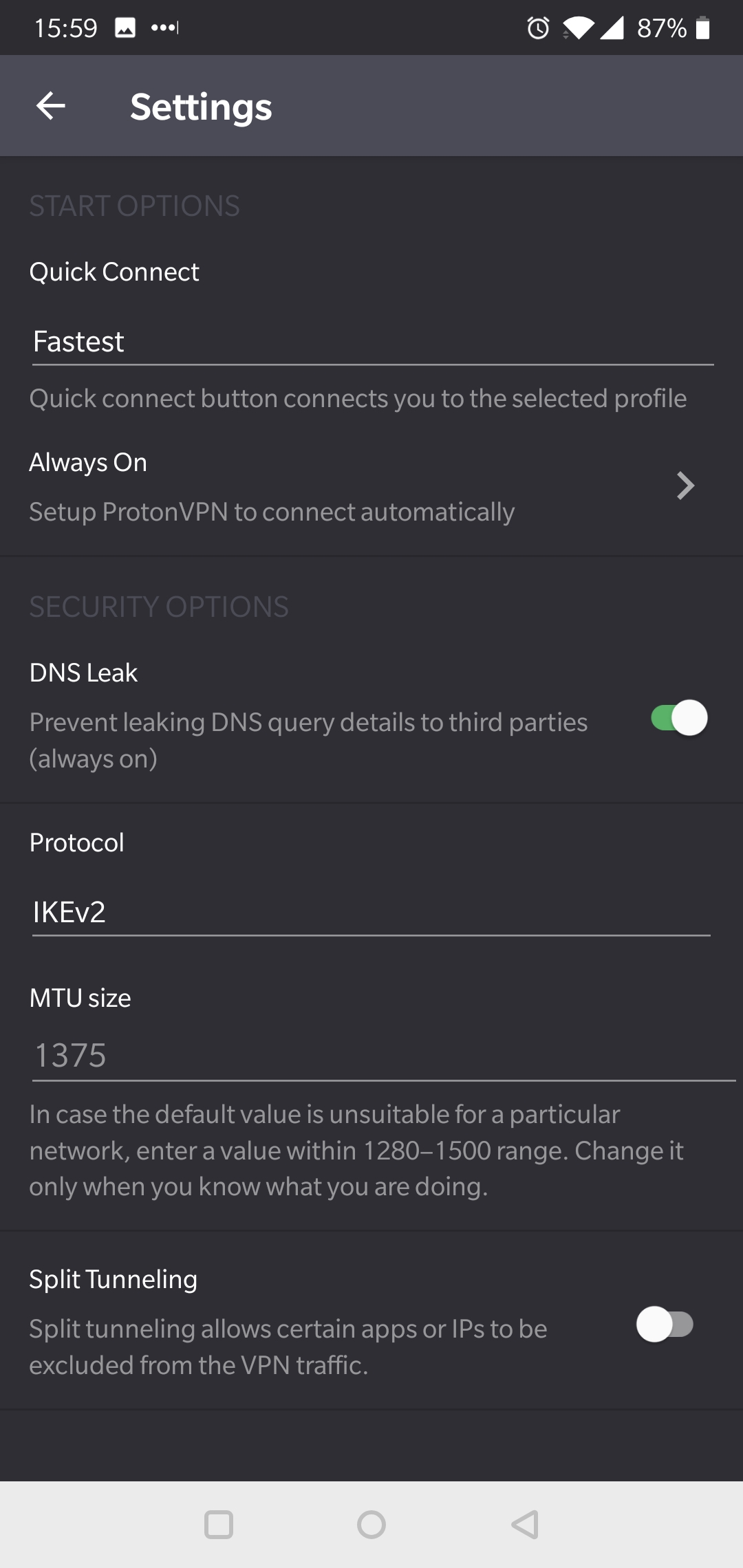 settings ProtonVPN