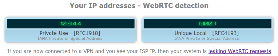 webrtc leak test ProtonVPN