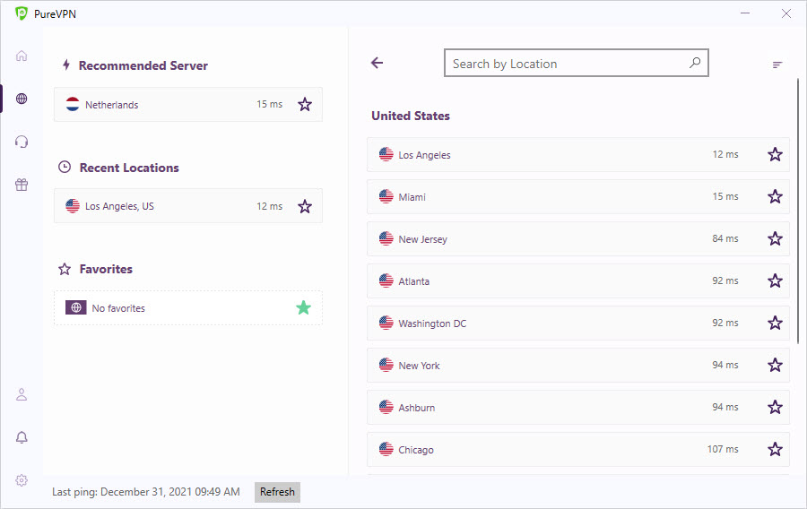 PureVPN servers in the US