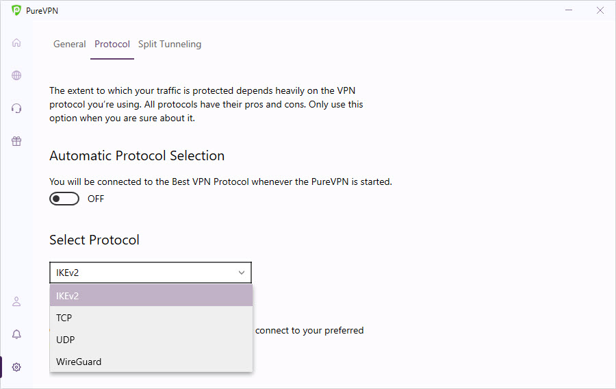 PureVPN supported protocols