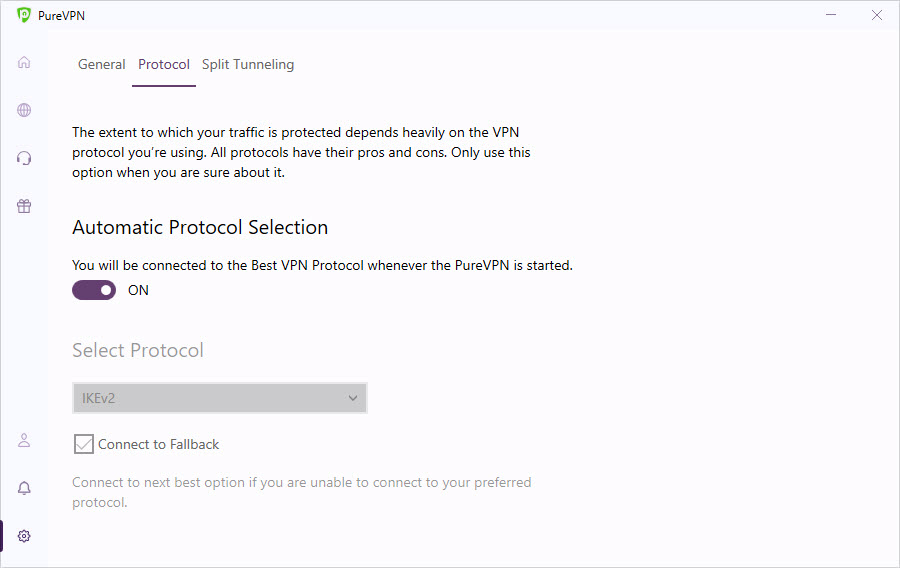 Default PureVPN protocol