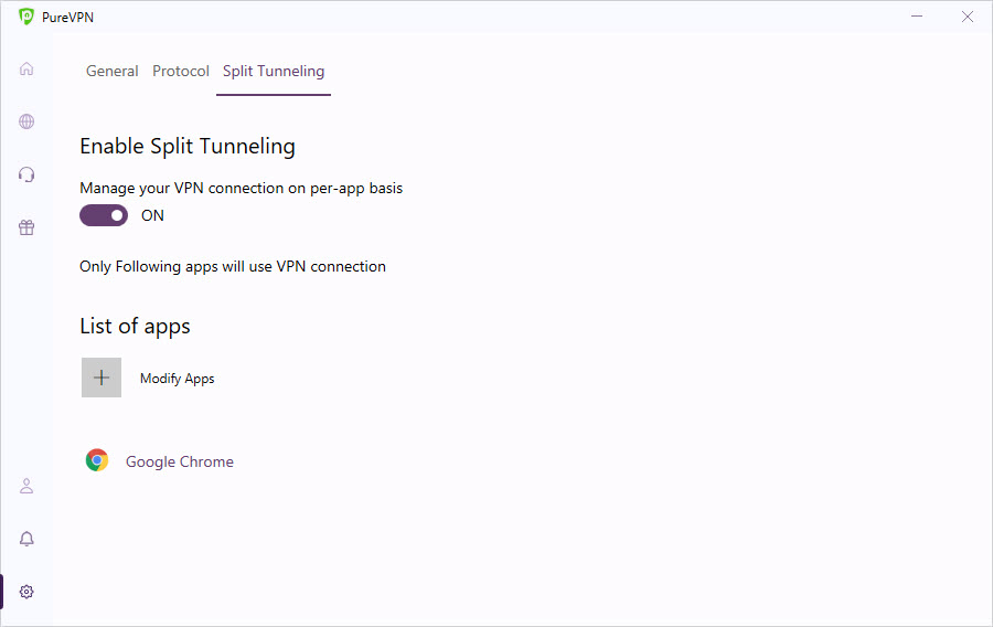 PureVPN's split tunneling with Google Chrome