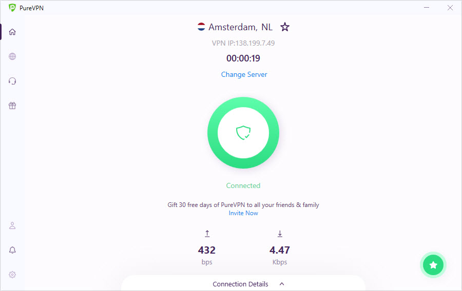 PureVPN connected