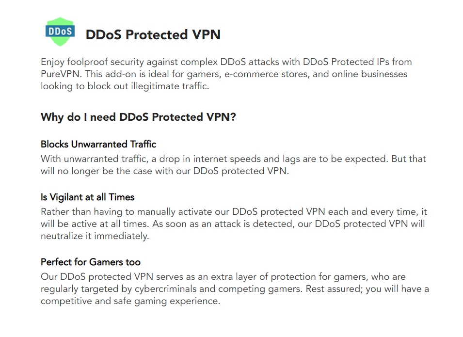 PureVPN DDoS protection addon