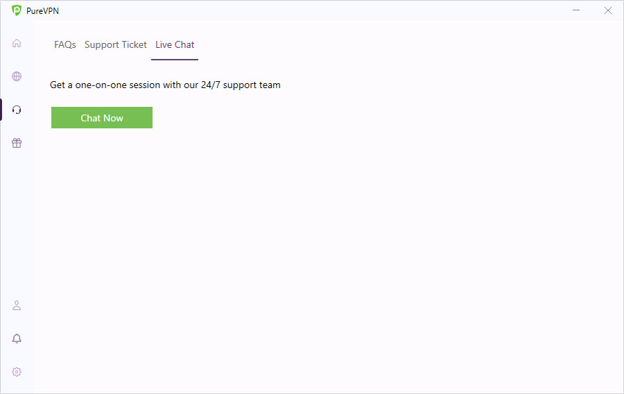 Live chat link in PureVPN app