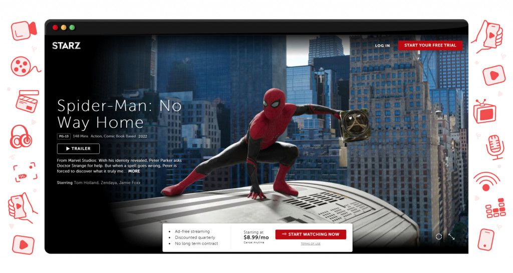 Spider-Man: No Way Home streaming on Starz