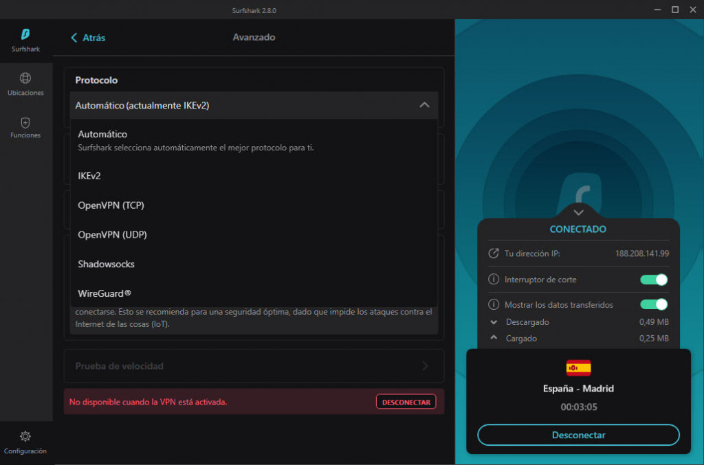 Protocolos compatibles con Surfshark