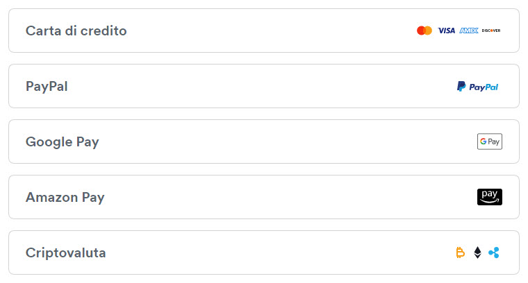 Metodi di pagamento accettati da Surfshark
