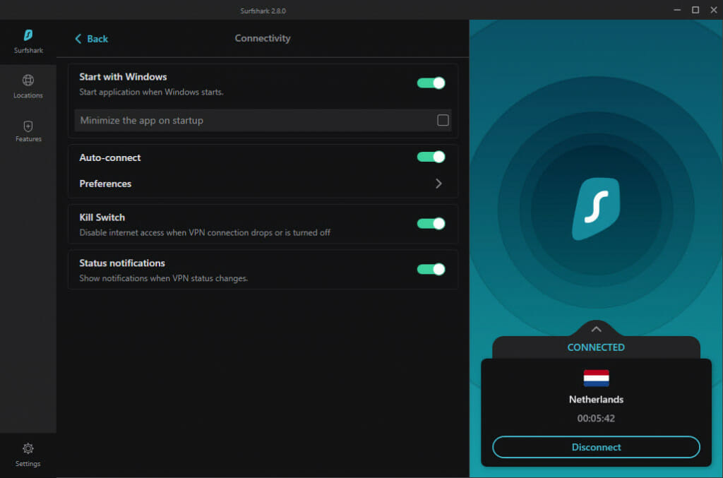 Surfshark Kill Switch and Auto Connect featurse