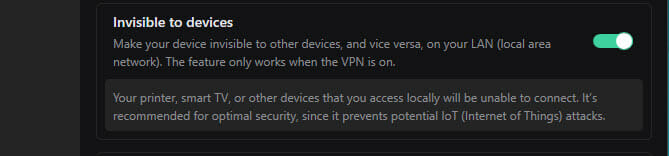 Surfshark Invisible to devices feature