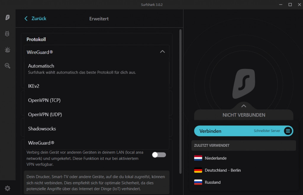 Von Surfshark unterstützte VPN-Protokolle