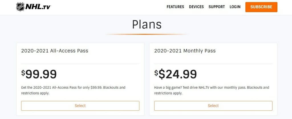 NHL.tv packages 