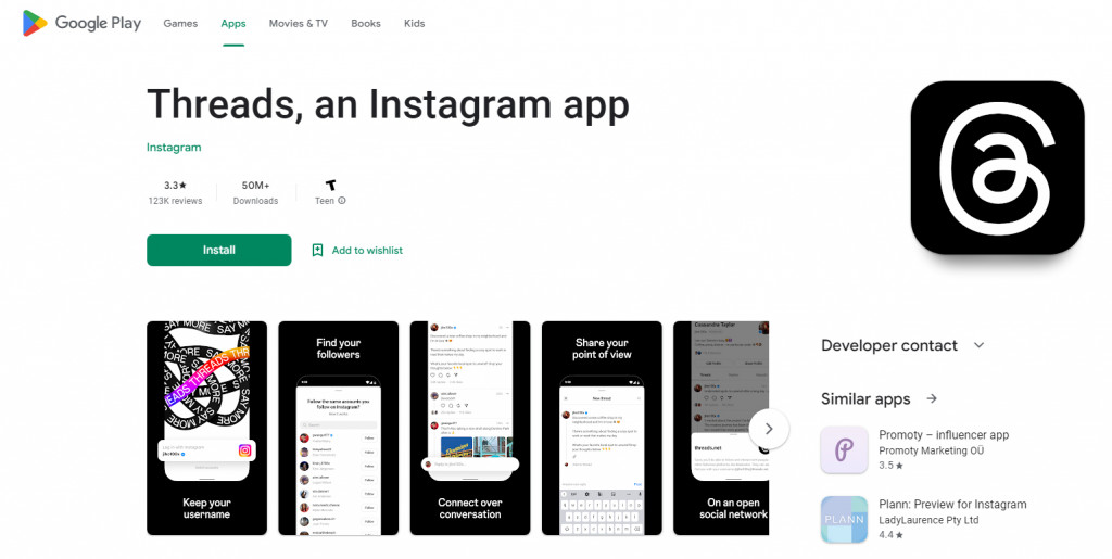 Threads op Google Play
