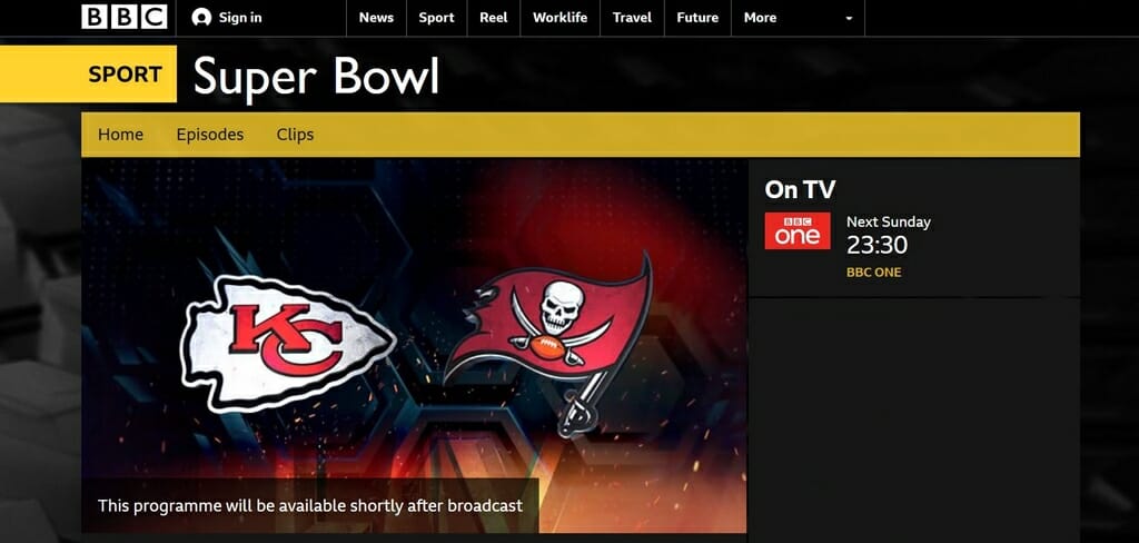 Super Bowl live on BBC