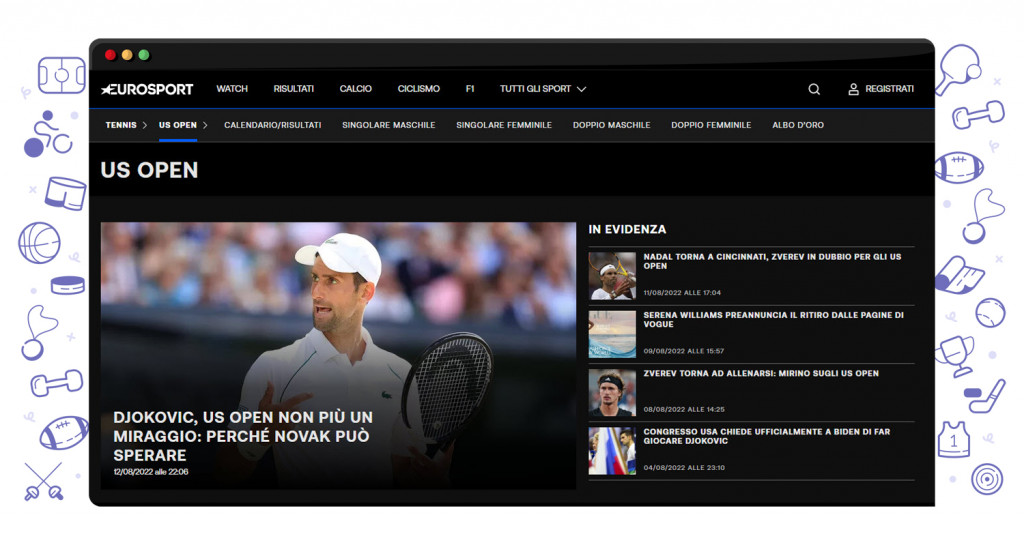 Eurosport trasmette gli US Open in streaming