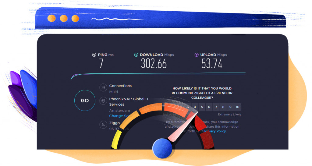 Internet speed test without VPN connection