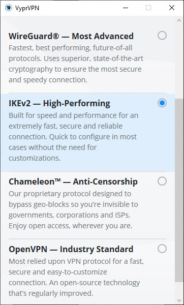 VyprVPN connection protocols