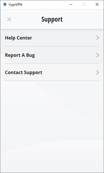 VyprVPN's in-app support